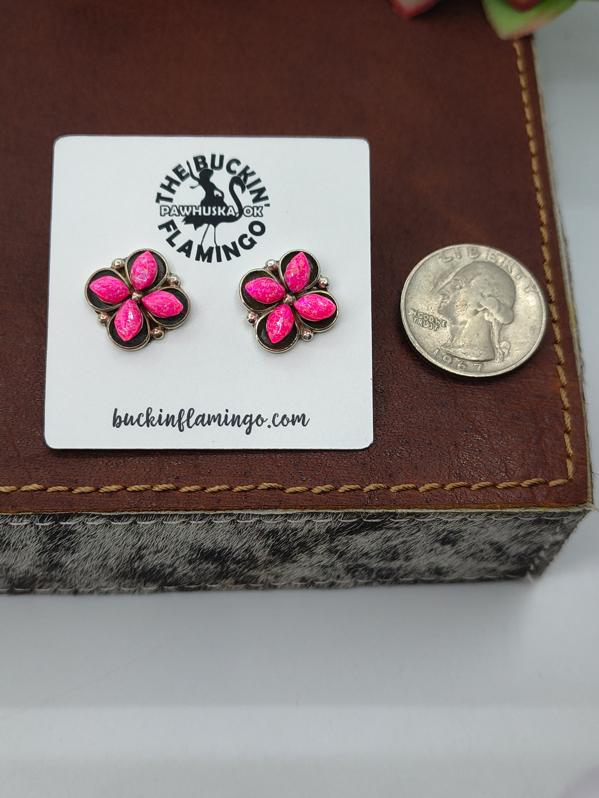 Hot Pink Opal Earrings by Kenneth Natewa & Velda Cachini, Zuni