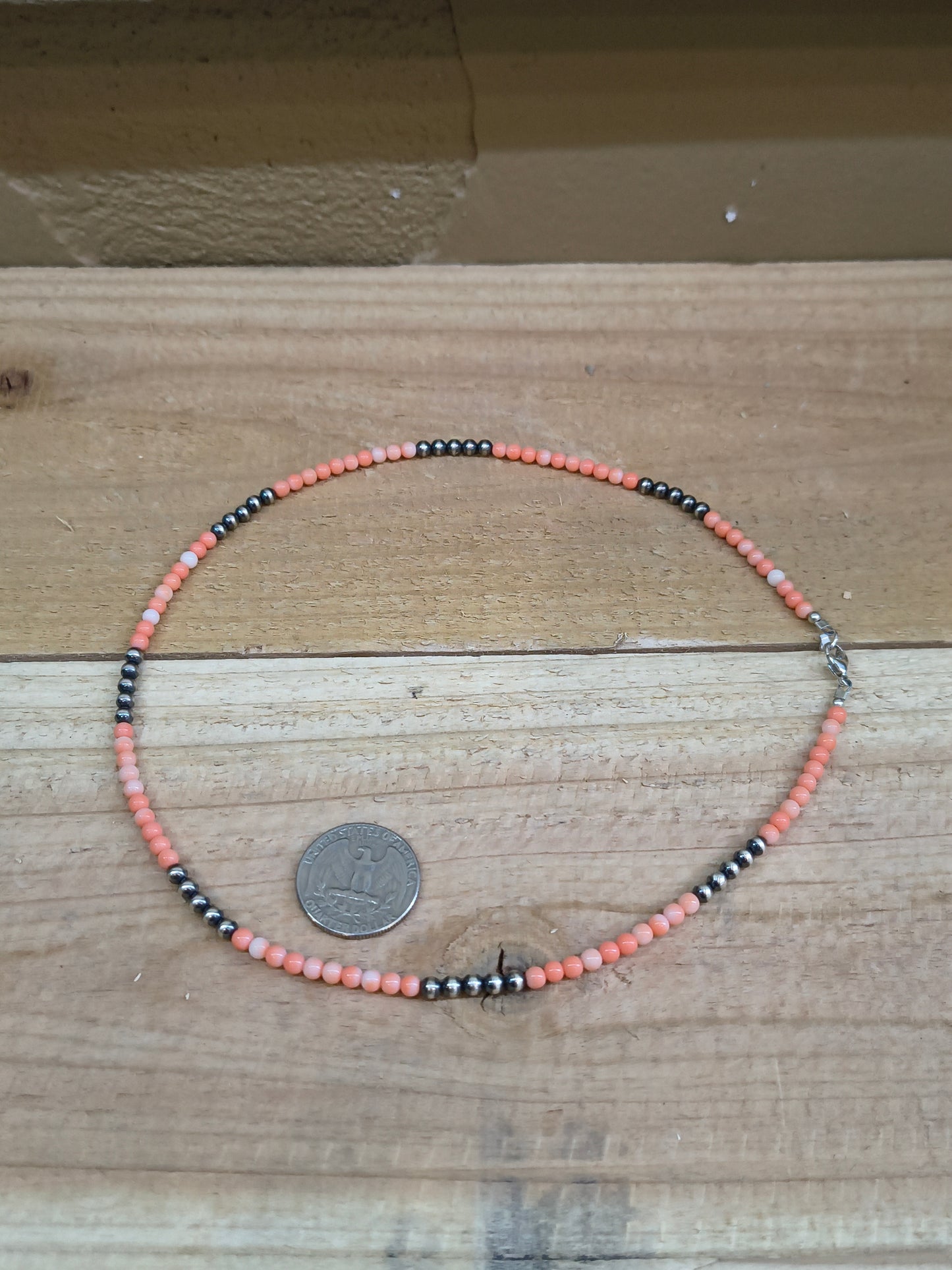 18" 4mm Pink Coral and 5 Navajo Pearls Necklace