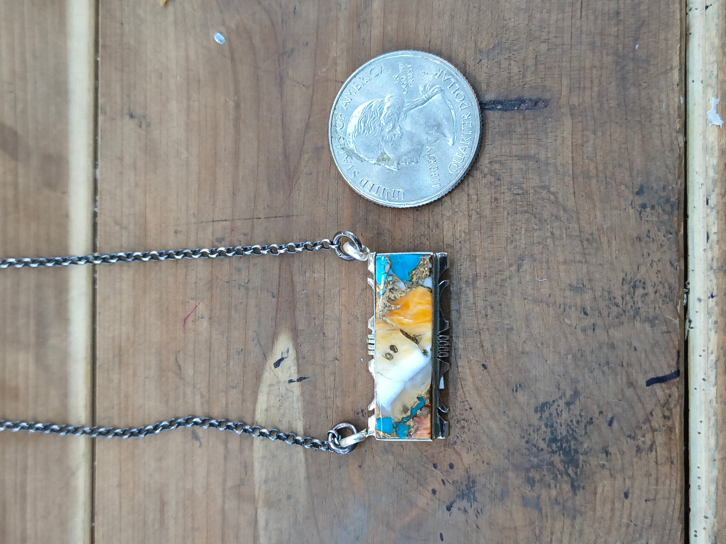 16" Orange Crush Bar Necklace by Steve Francisco, Navajo