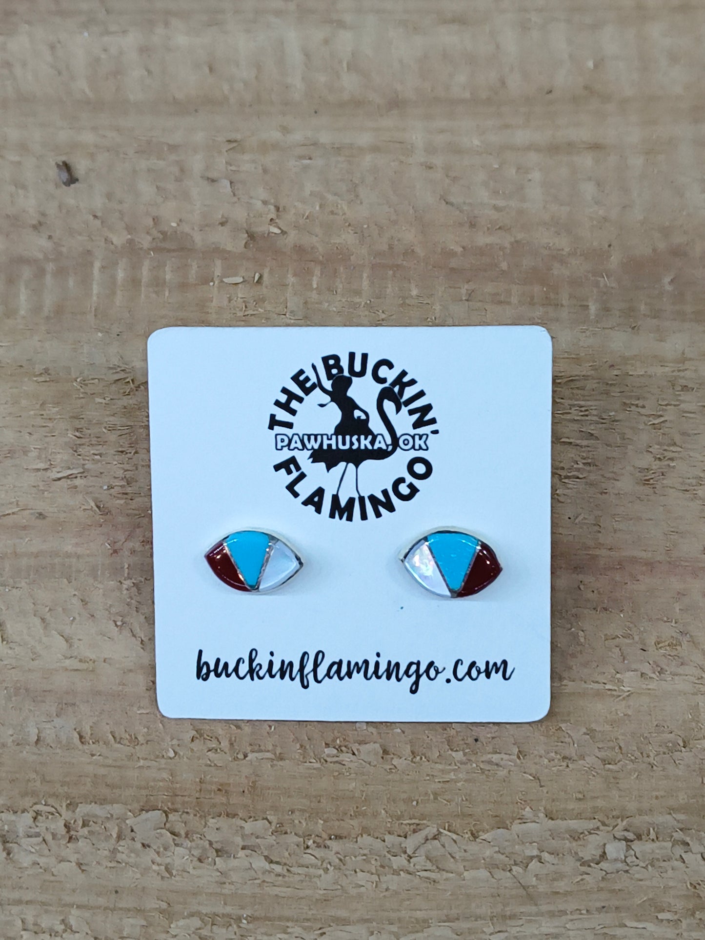 Inlay Fan Post Earrings, Zuni Made