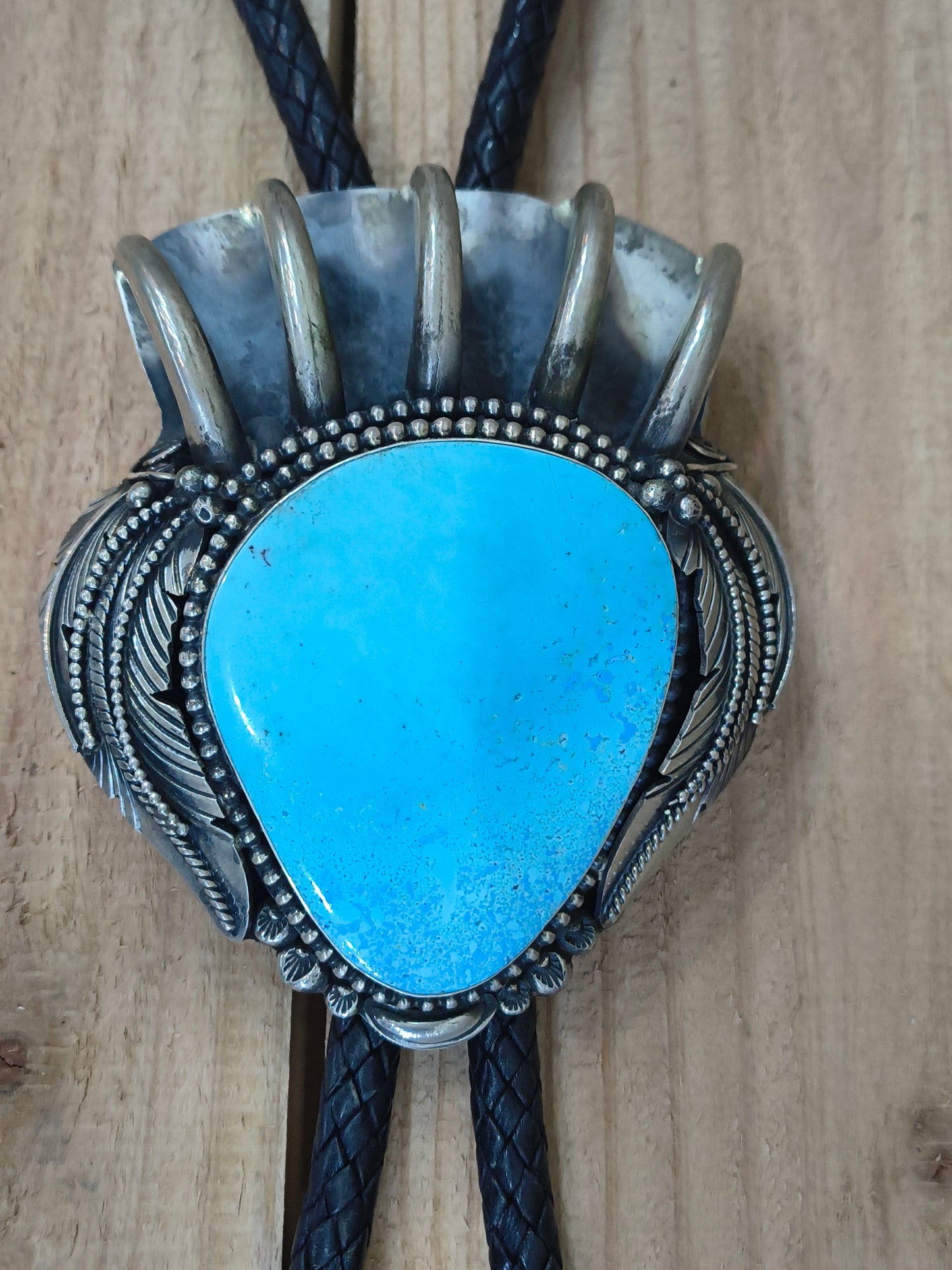 Bear Claw Heavy Silver Bolo with Turquoise by Zia, Navajo