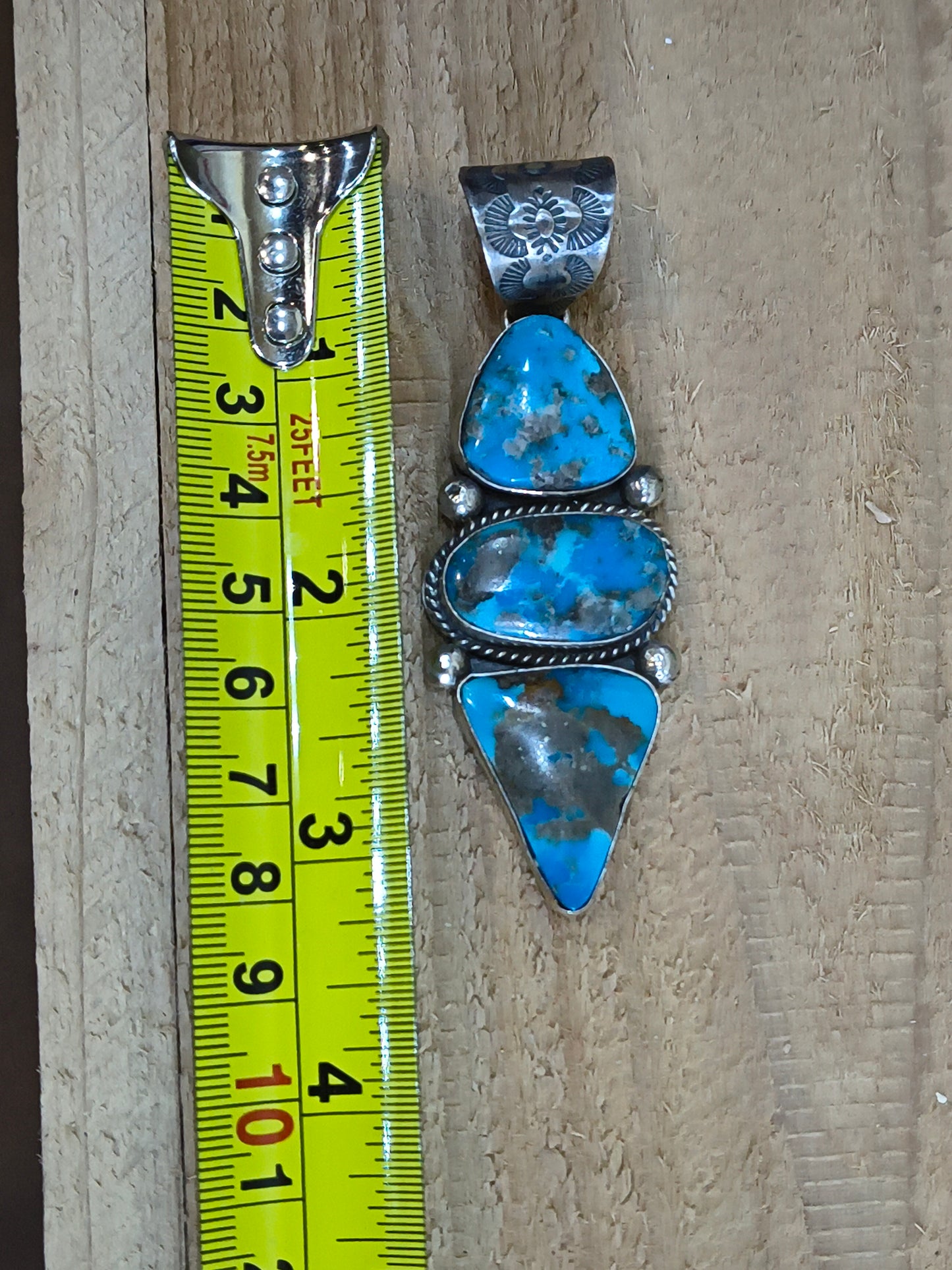 3 Stone Kingman Turquoise Pendant with a 11.7mm Bale by T. Nez, Navajo