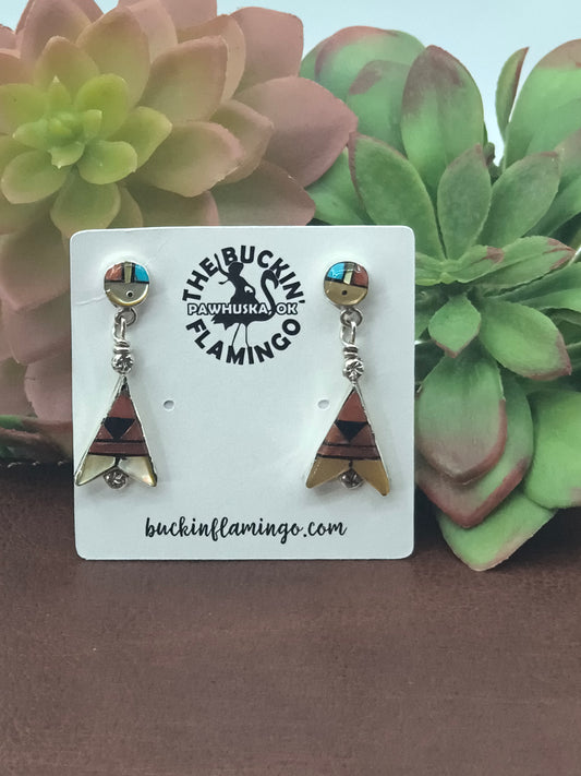 Inlay Dangle Earrings with Sunface Post by Ole Eriacho, Zuni