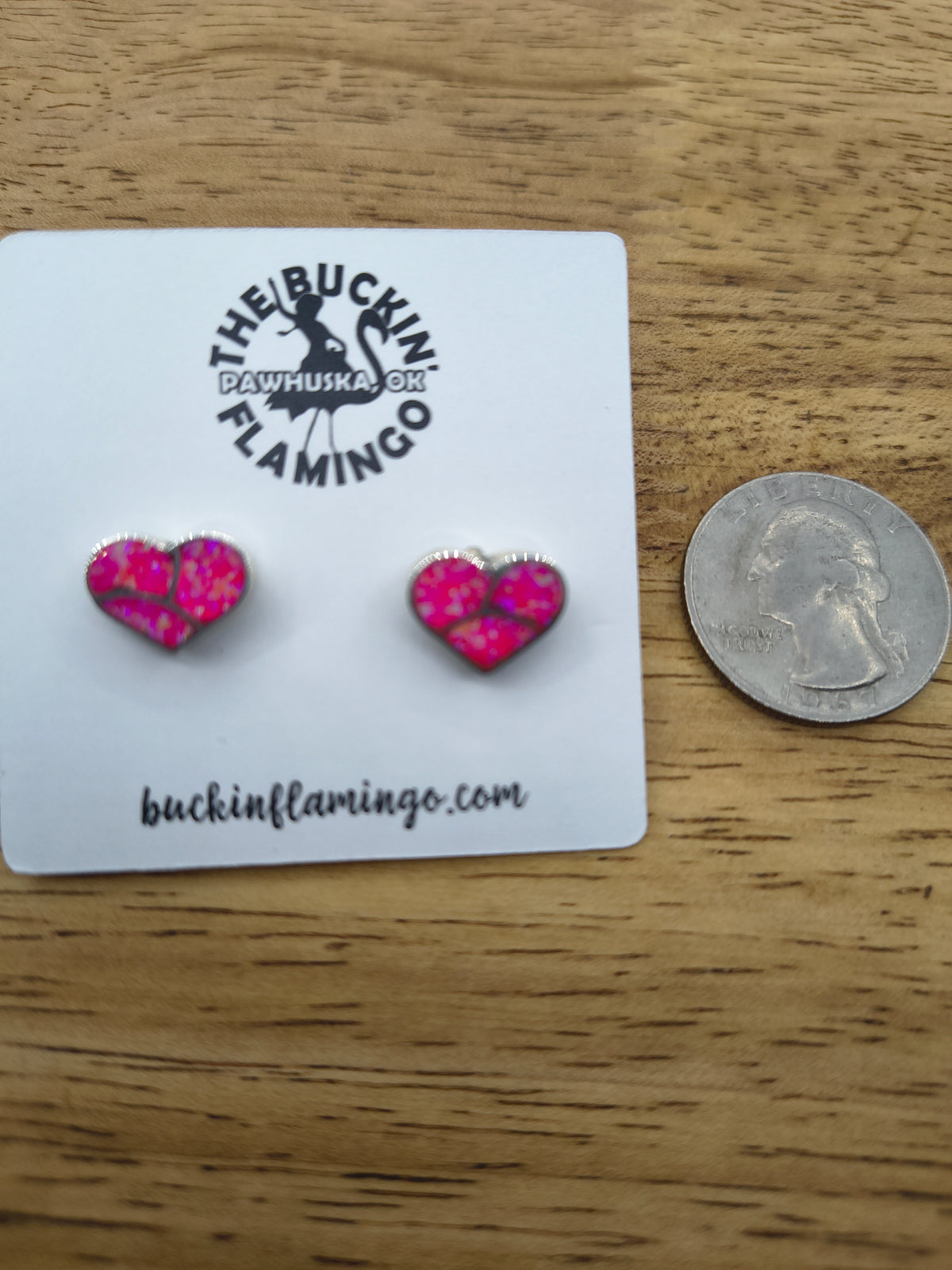 Hot Pink Opal Fish Scale Inlay Heart Posts by Lynelle Johnson, Zuni