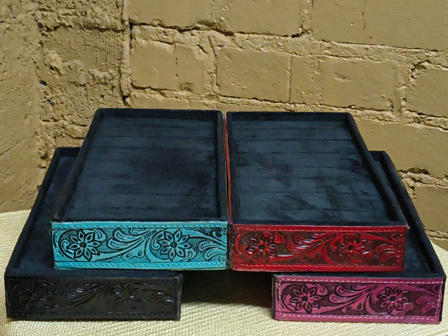 Large Tooled Leather Ring Display Box