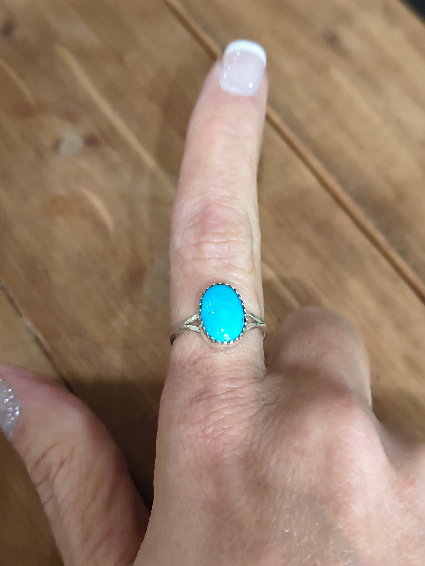 7.0 Blue Turquoise Ring by Letricia Largo, Navajo