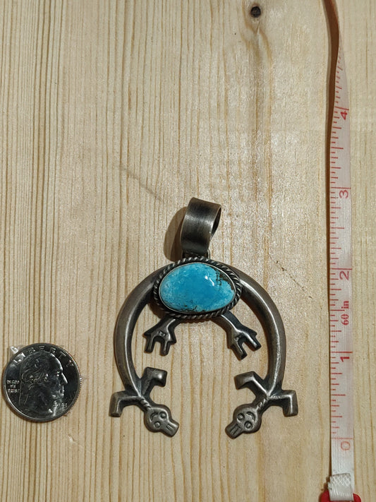 Tufa  Cast with Kingman Turquoise Pendant By Harold Joe Navajo