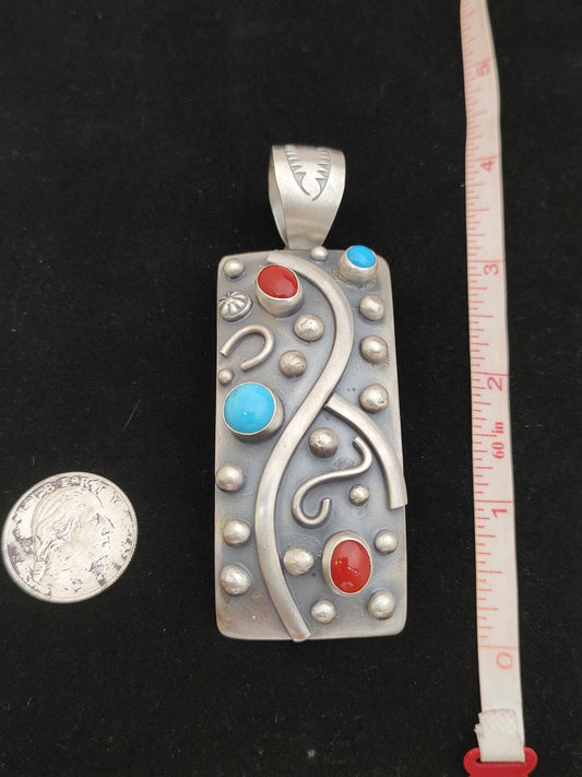 Sleeping Beauty Turquoise with Red Coral Pendant