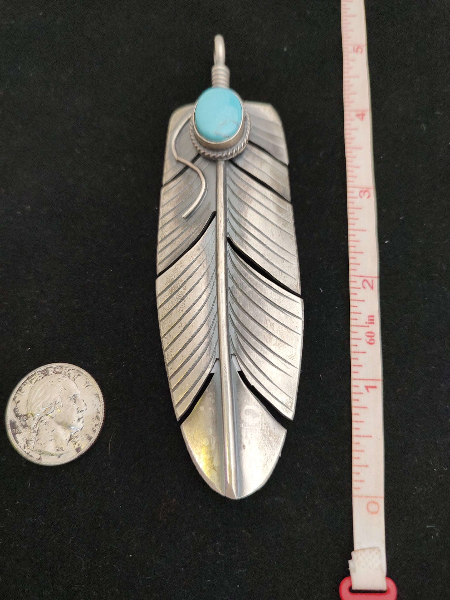 lot 69 b 7/30 Kingman Turquoise Feather Pendant