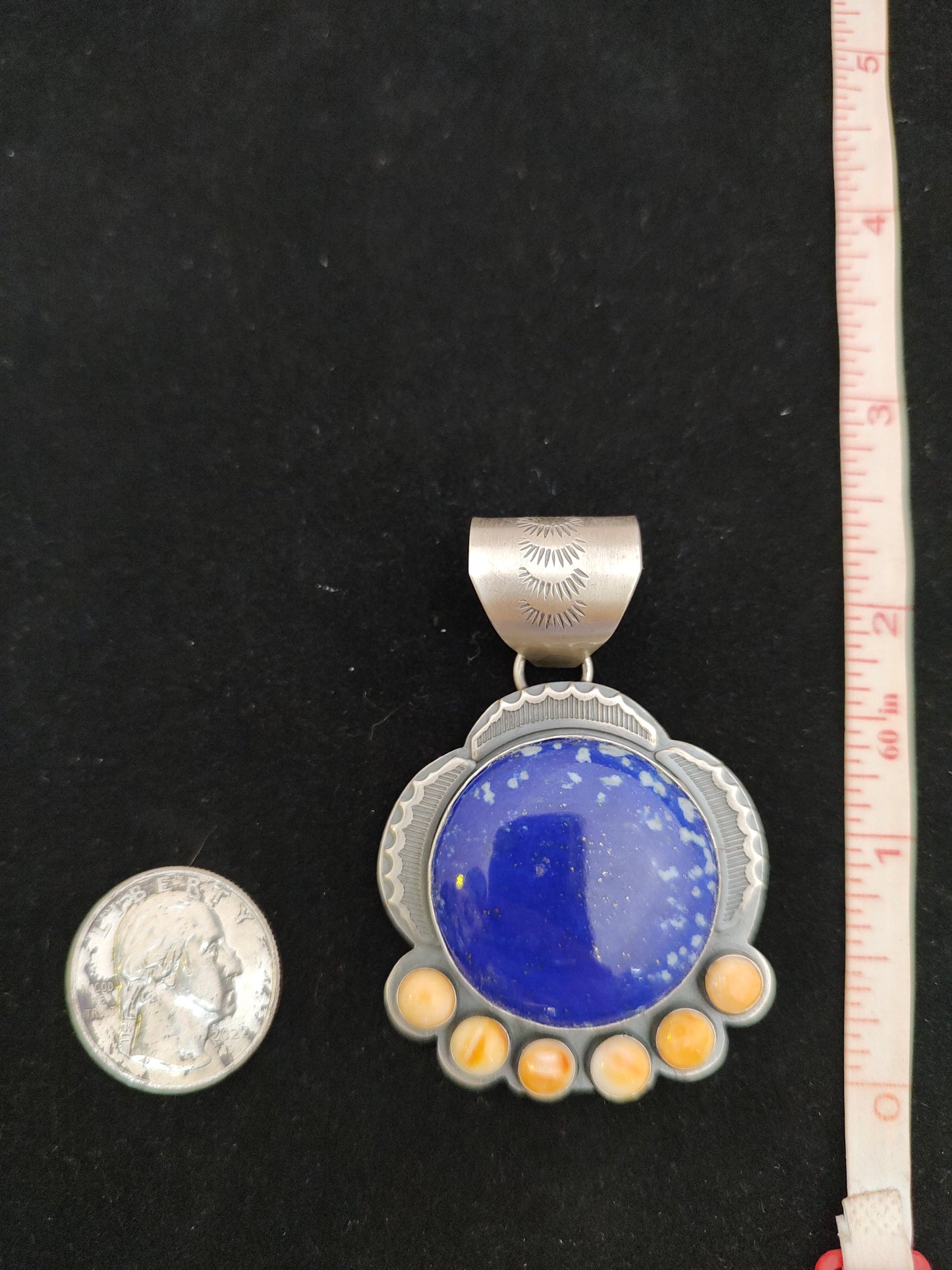 Round Lapis and Spiny Oyster Pendant