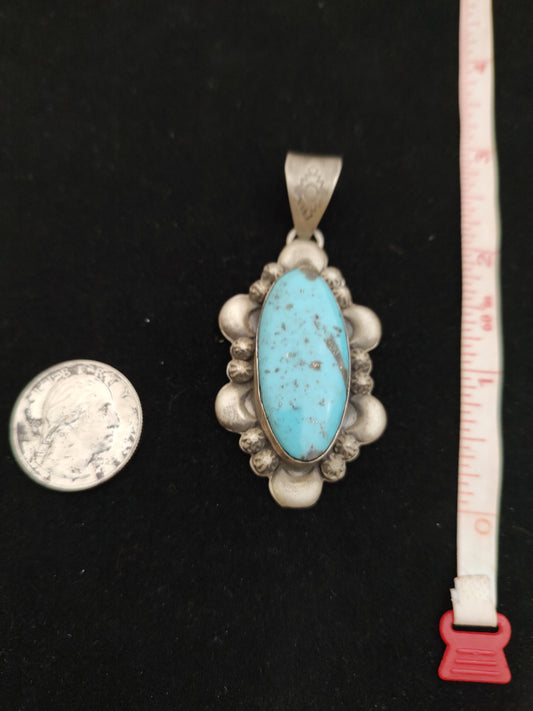 Slender Oval Kingman Turquoise Pendant