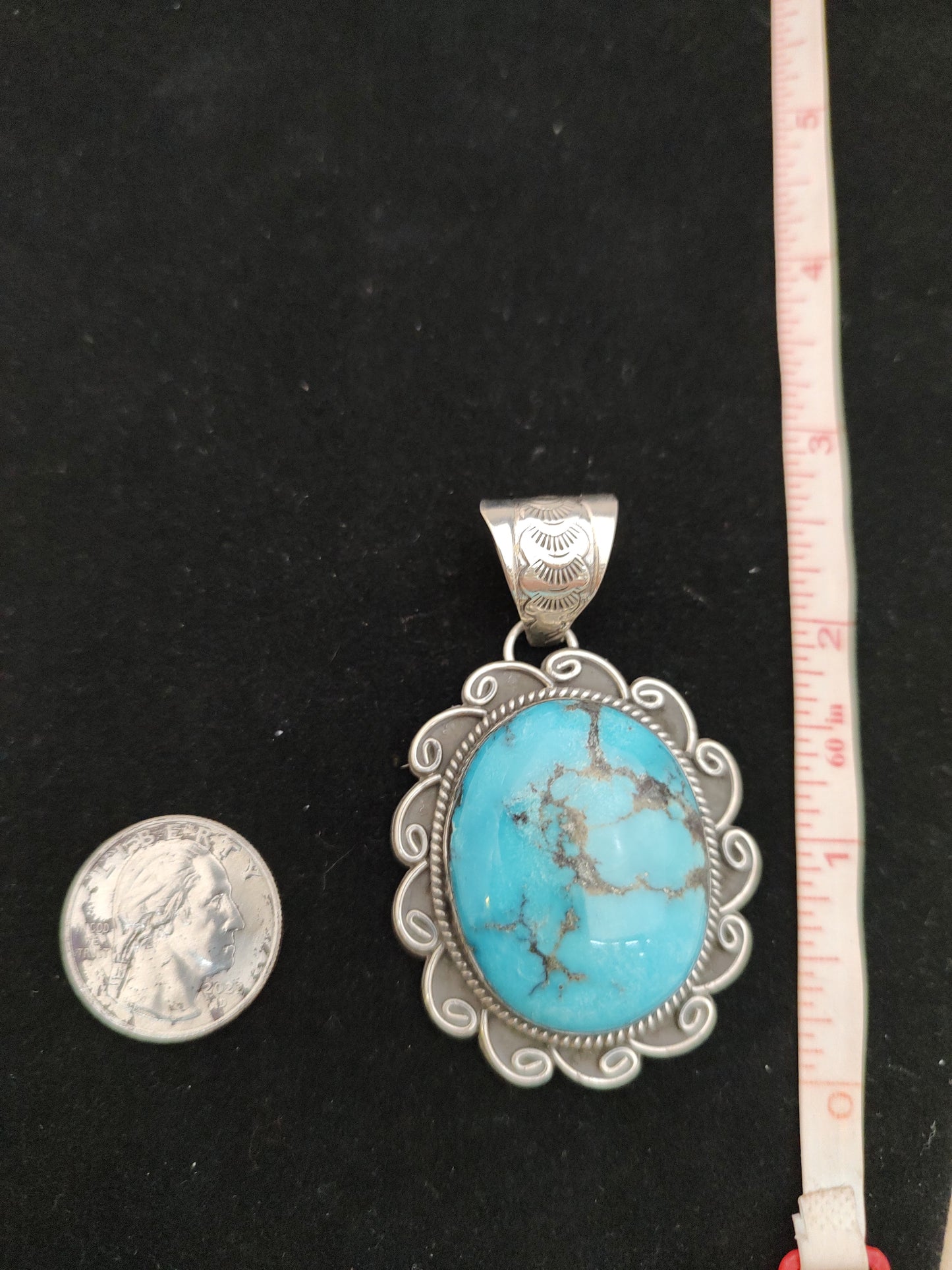 Oval Kingman Turquoise Pendant by Gilber Platero