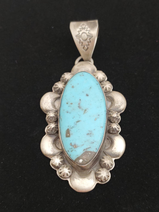 Slender Oval Kingman Turquoise Pendant