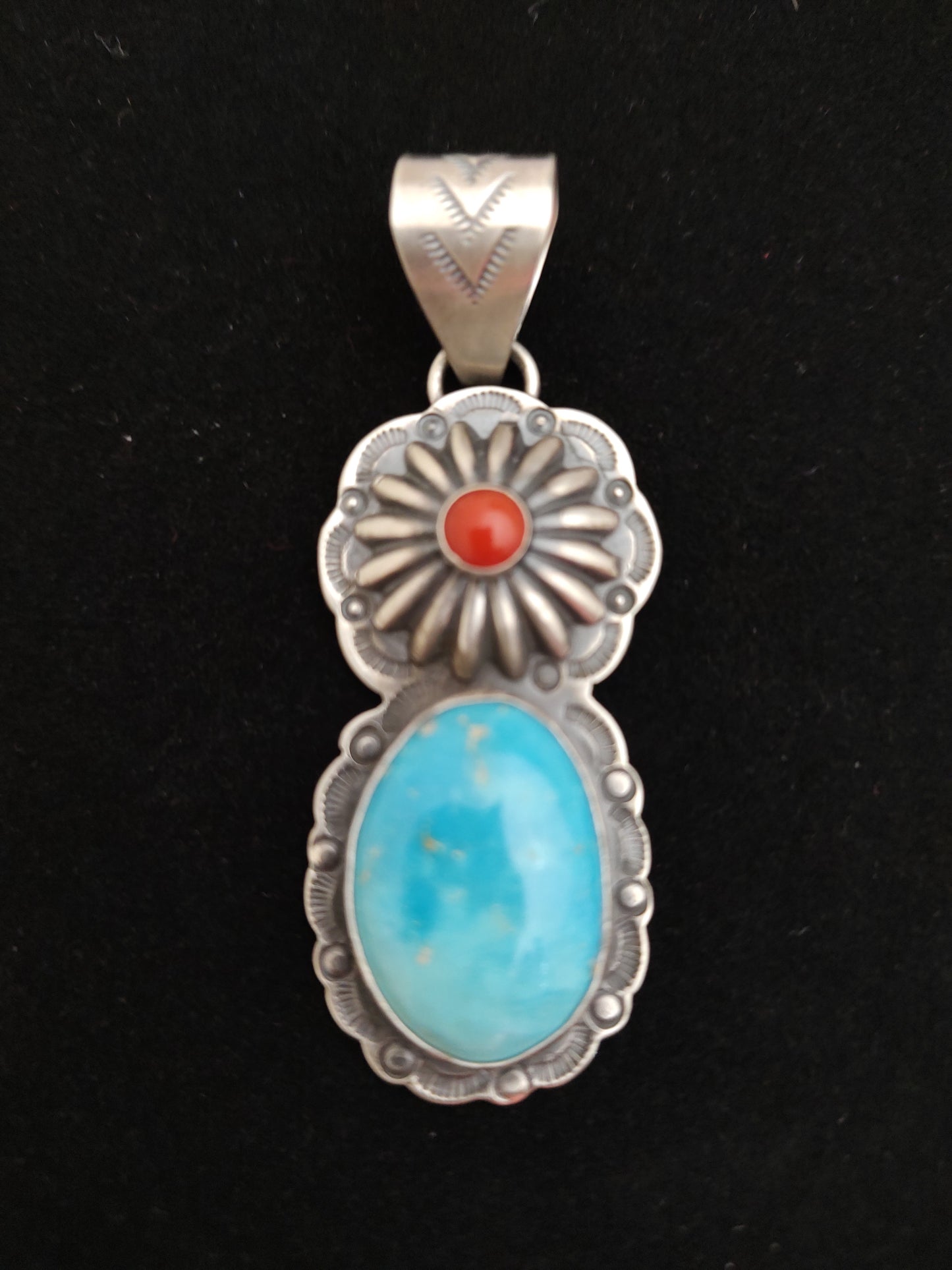 White Water Turquoise with Round Coral Pendant