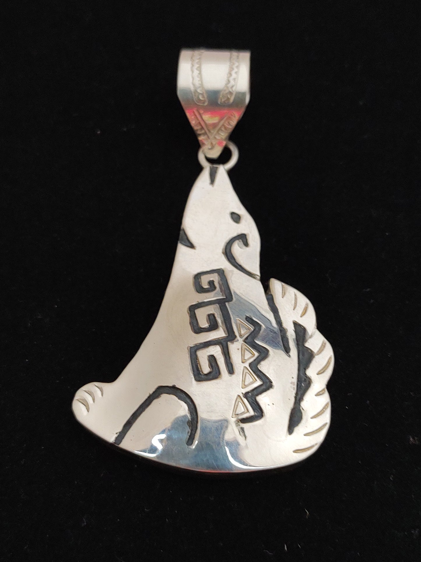 Silver Coyote Pendant by A. Mariano, Navajo