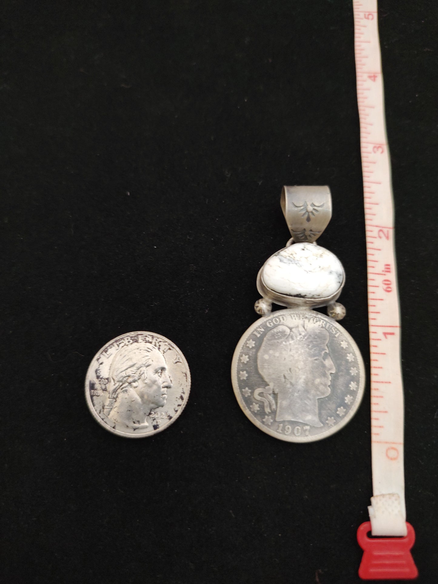 1907 Half Dollar Coin with White Buffalo Pendant
