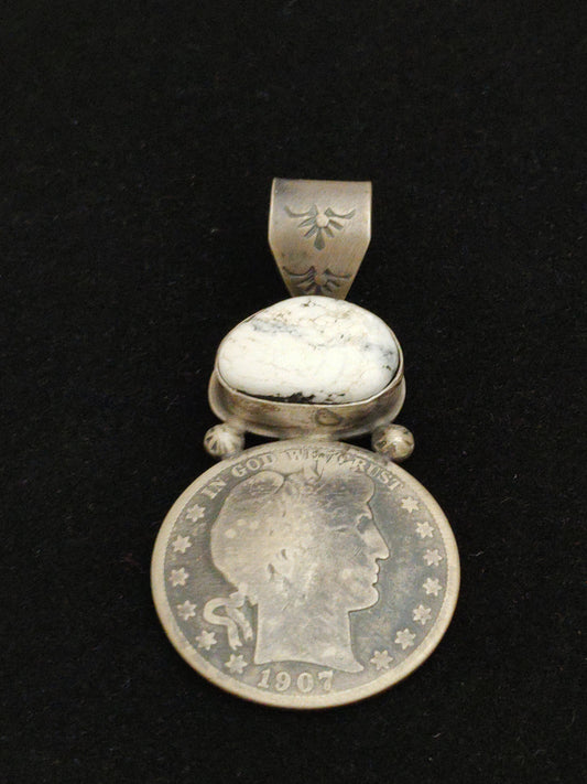 1907 Half Dollar Coin with White Buffalo Pendant