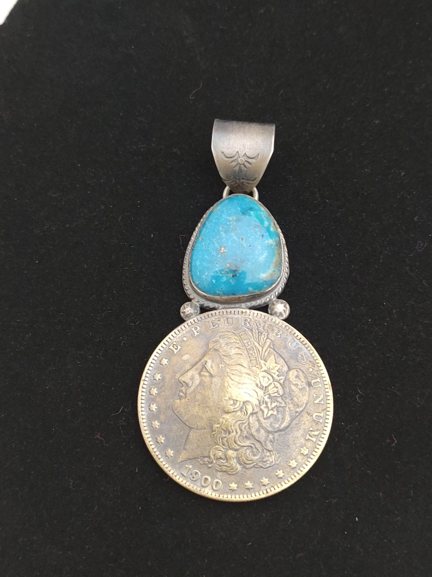 Silver Dollar Coin with Kingman Turquoise Pendant