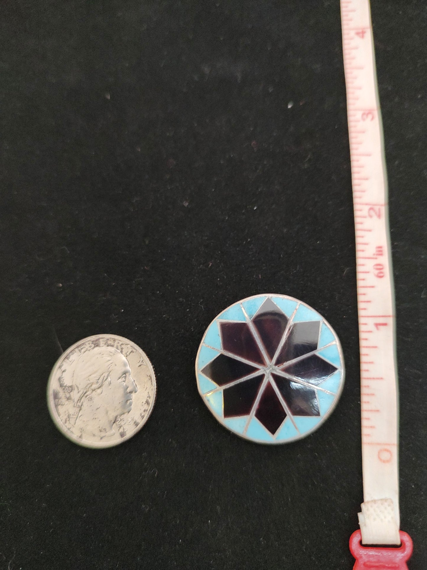 Round Black Jet and Turquoise Inlay in Pin/Pendant/Brooch