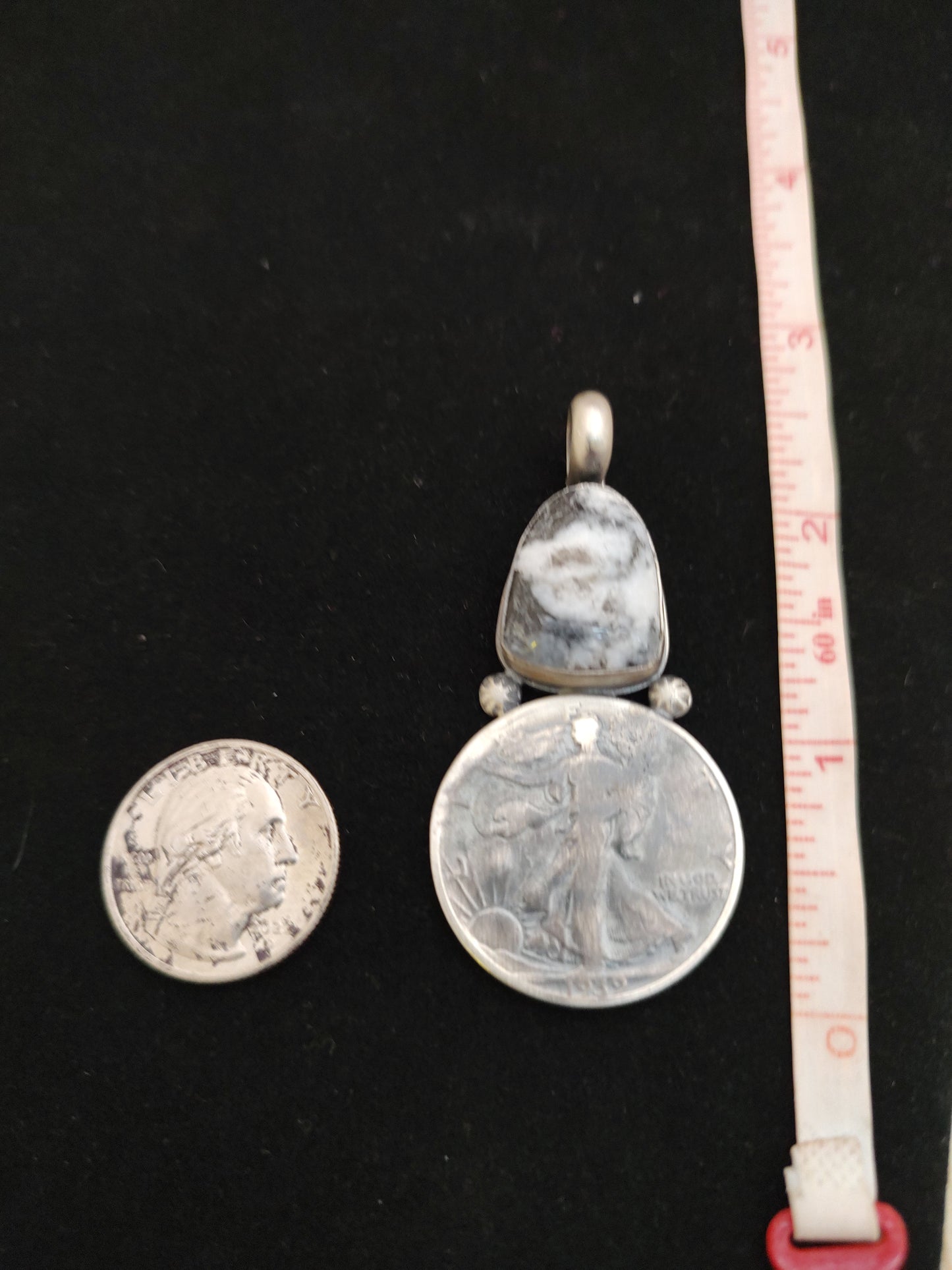 1939 Standing Liberty Half Dollar Coin with White Buffalo Turquoise Pendant