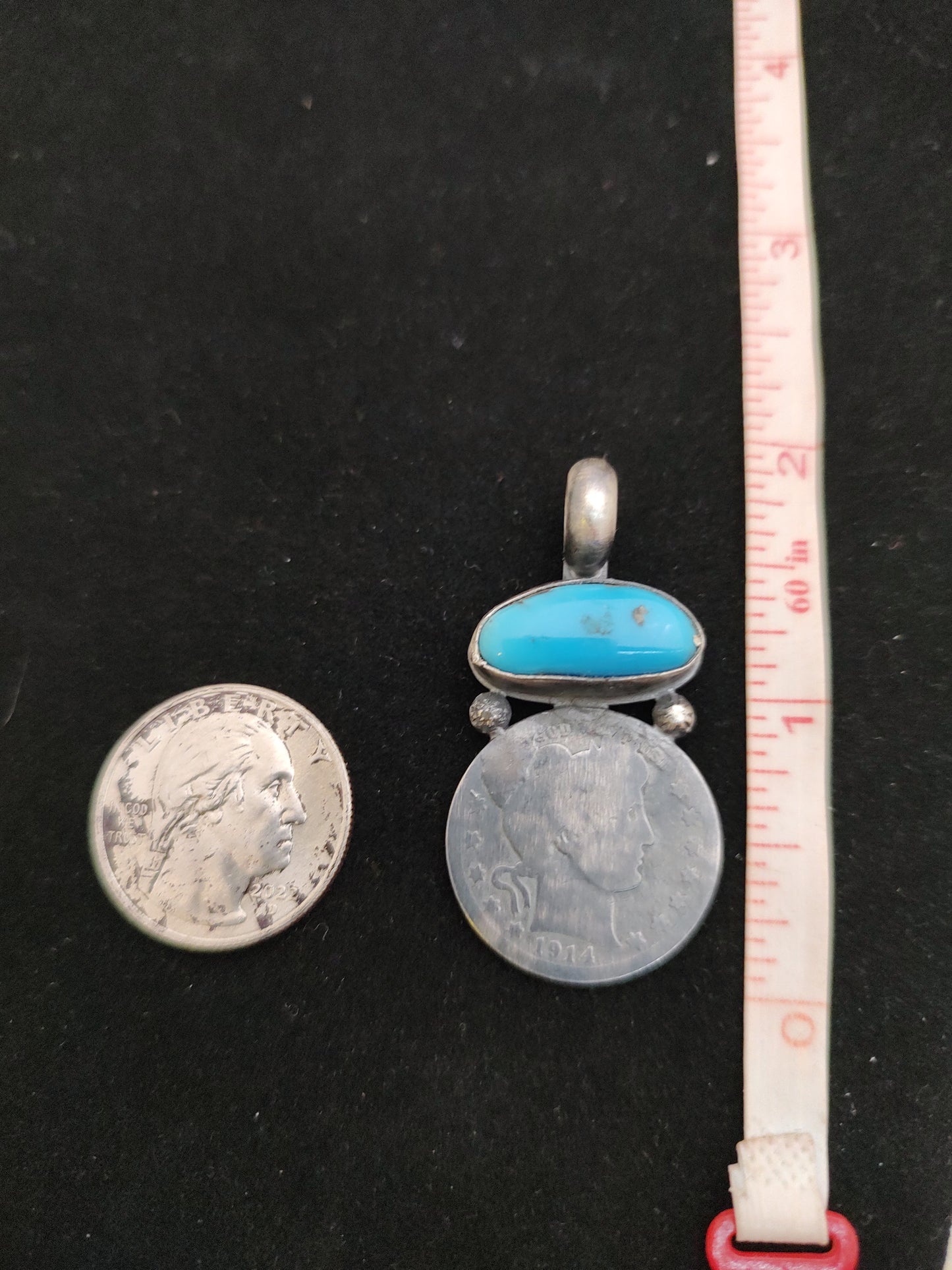 1914 Silver Quarter Coin with Kingman Turquoise Pendant