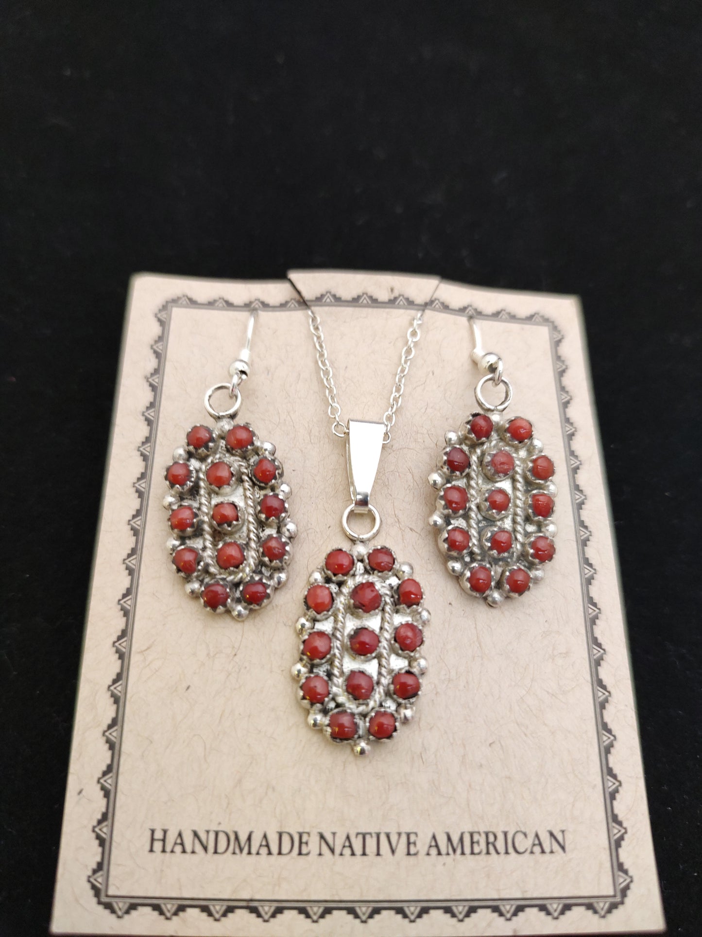 LOT 11 A 9/8 Coral Pedant and Earring with Silver Necklace - Matching Set