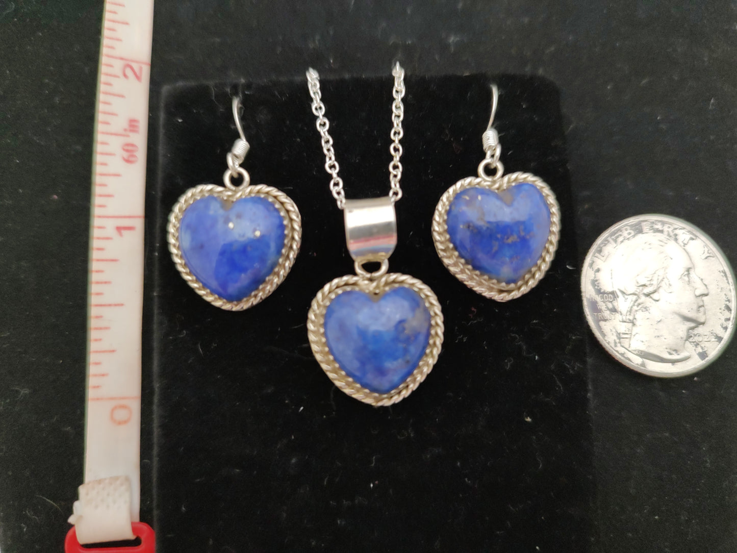 Lapis Heart Pendant and Earrings with Silver 18" Necklace