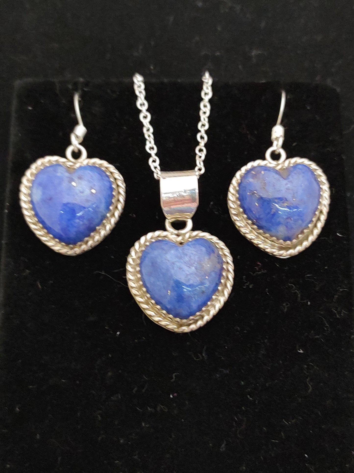 Lapis Heart Pendant and Earrings with Silver 18" Necklace