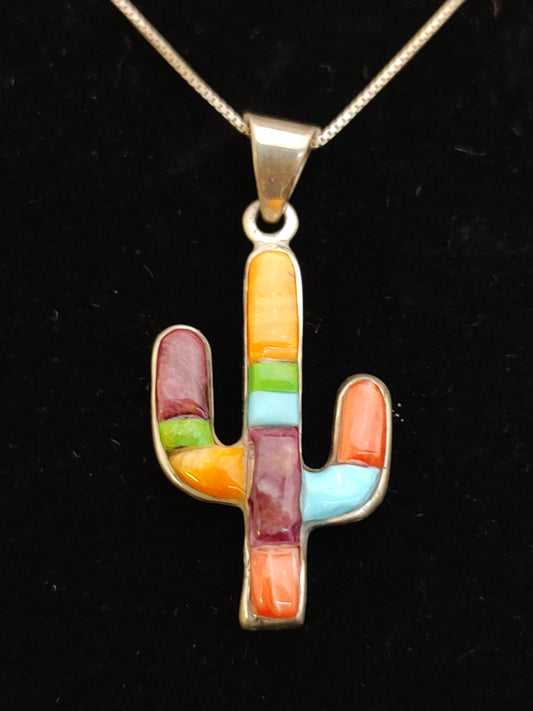 18" Necklace Multi Color Inlay Turquoise and Spiny Oyster Reversible Pendant