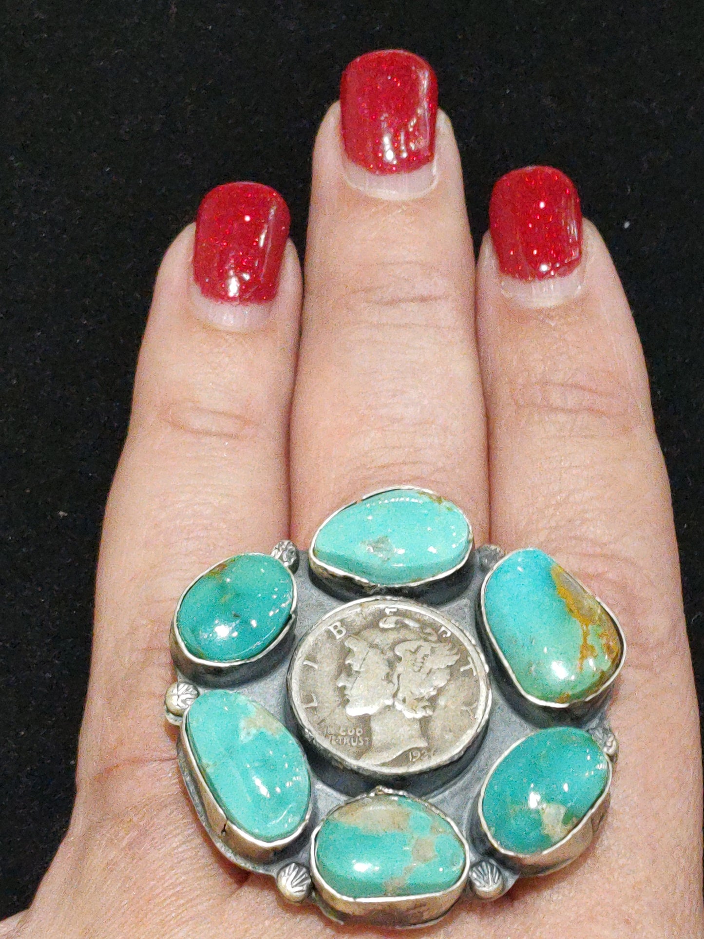 Kingman Turquoise with 1936 Dime Ring Size 11