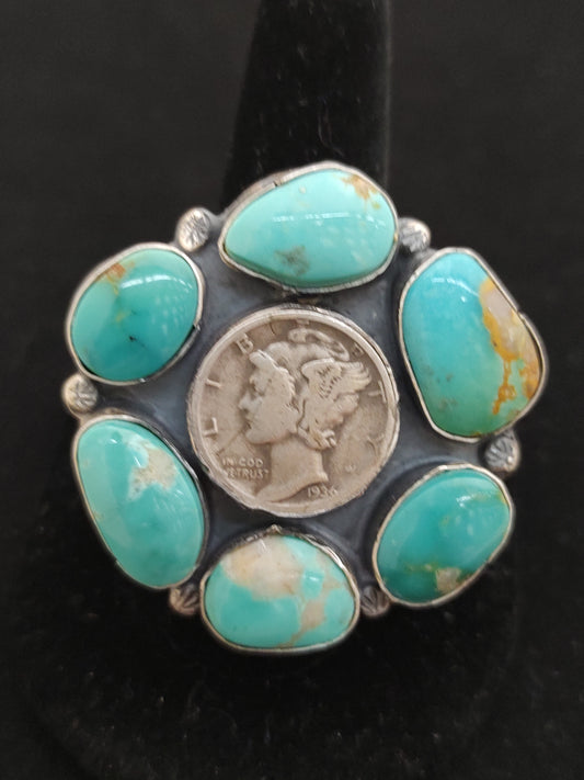 Kingman Turquoise with 1936 Dime Ring Size 11