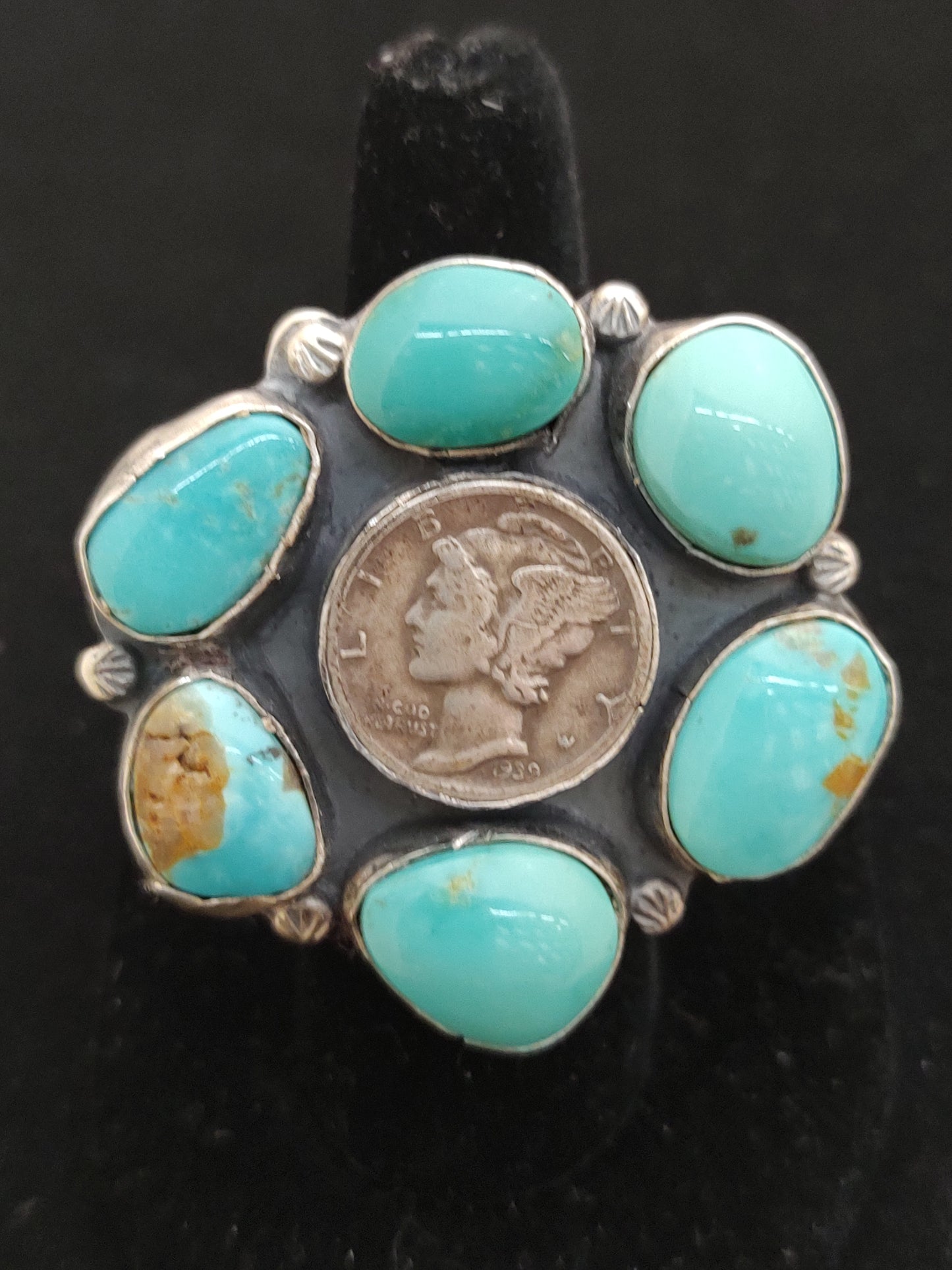 Kingman Turquoise with 1939 Dime Ring Size 9.0