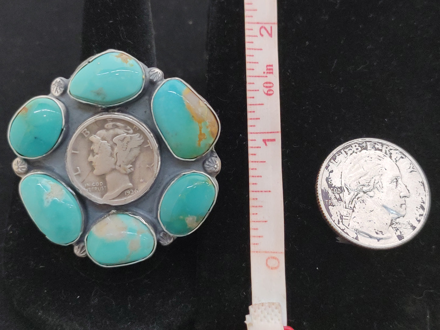 Kingman Turquoise with 1936 Dime Ring Size 11