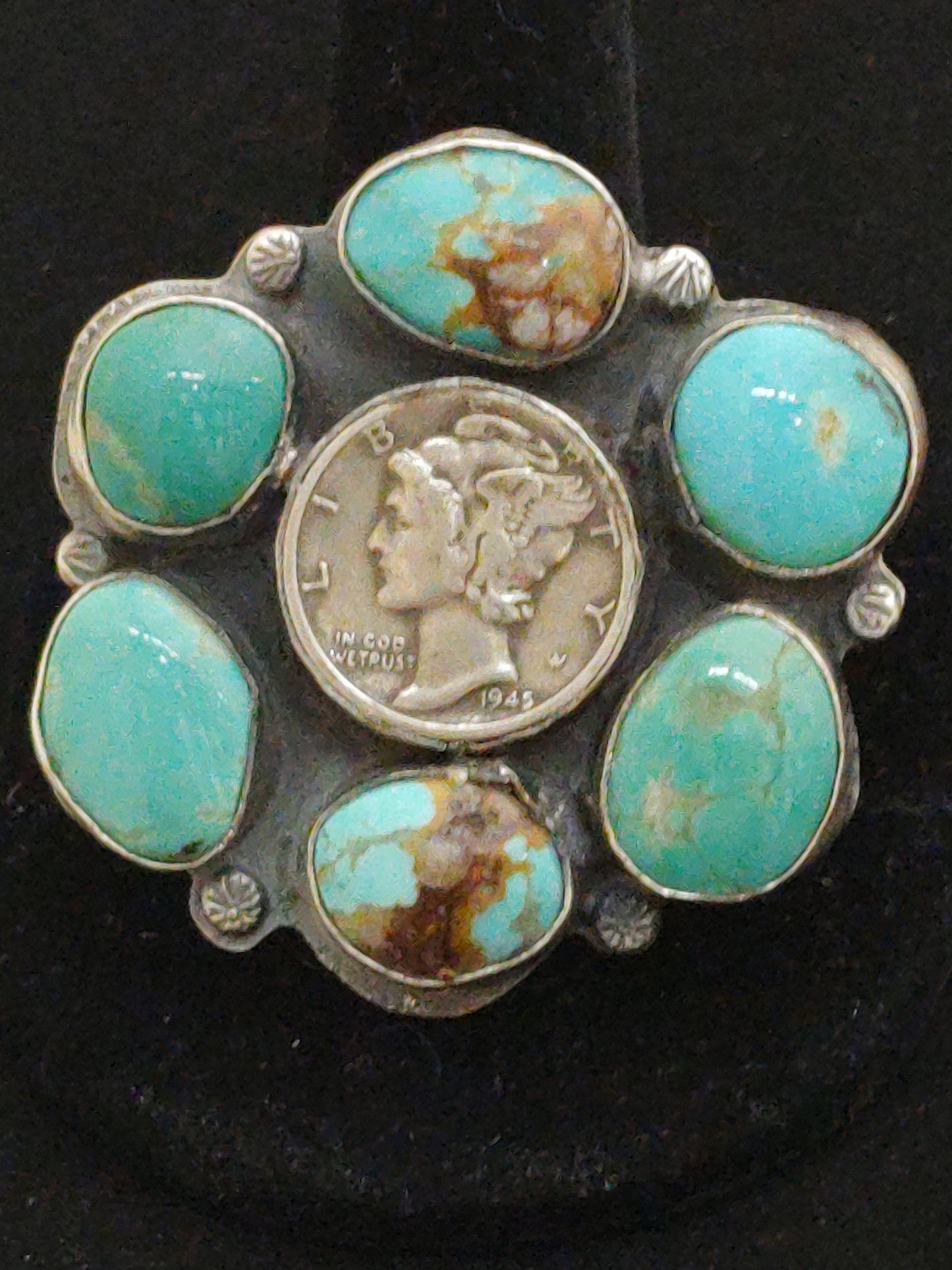 Kingman Turquoise with 1945 Dime Ring Size 11.0