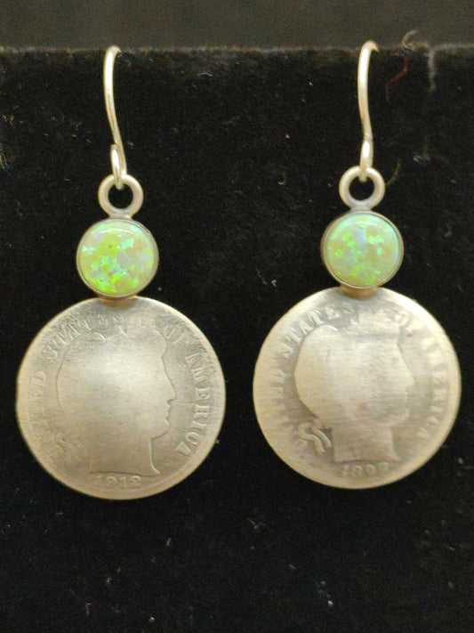 Coin with Opal Dangle Earring