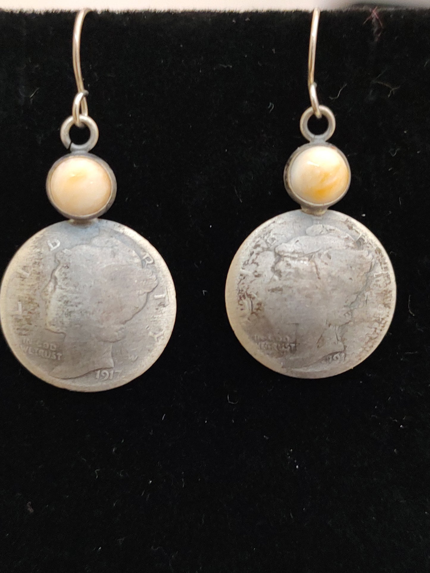 Mercury Dime with Spiny Oyster Dangle Earring