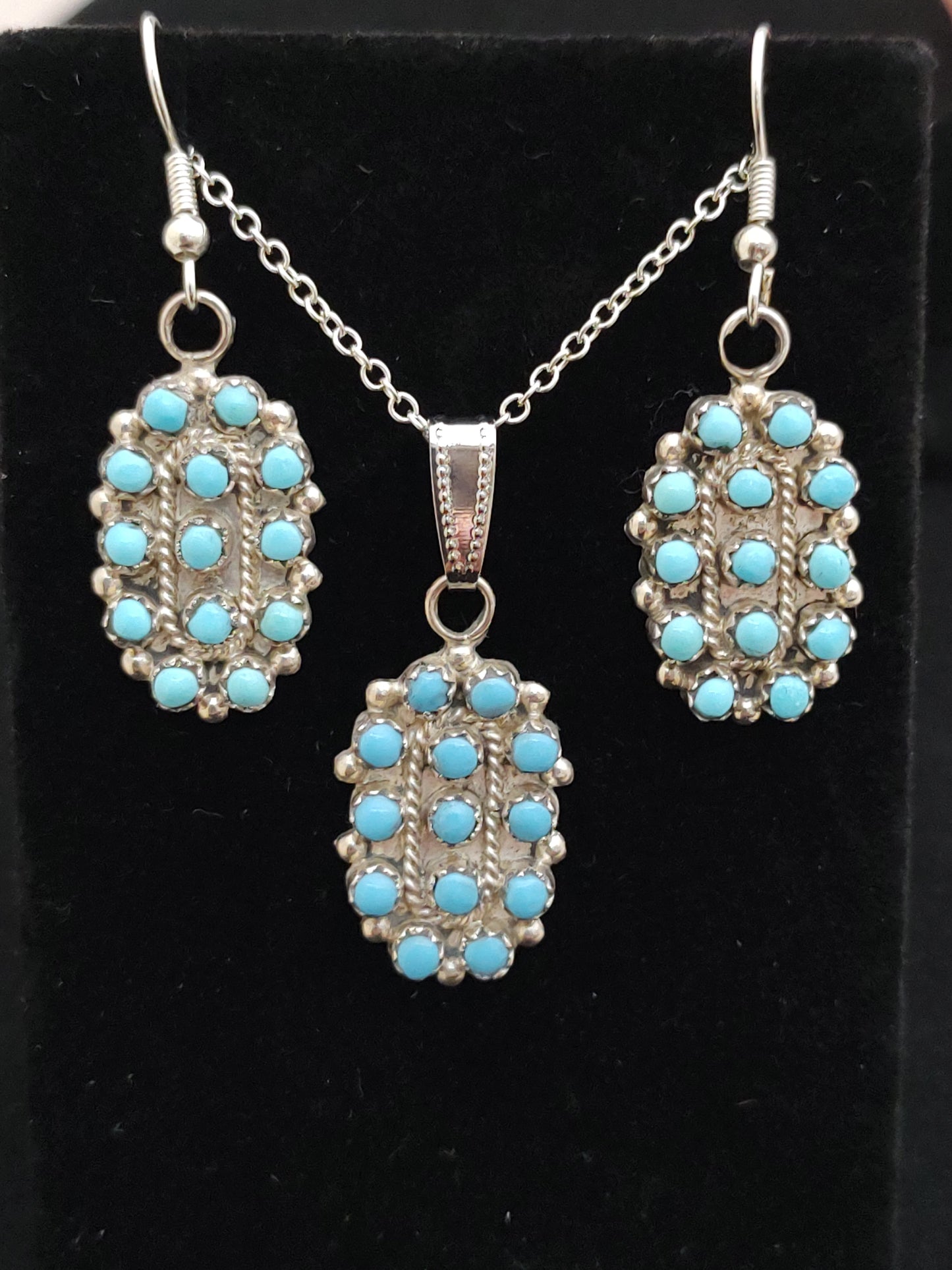 Sleeping Beauty Turquoise Pedant and Earring with Silver Necklace - Matching Set