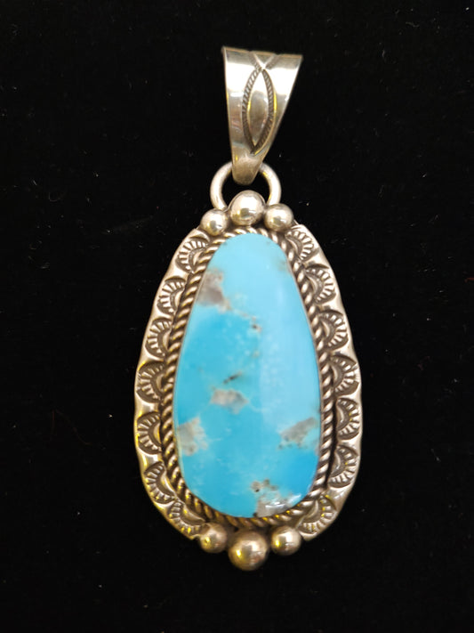 Kingman Teardrop Turquoise Pendant by Harold Chee