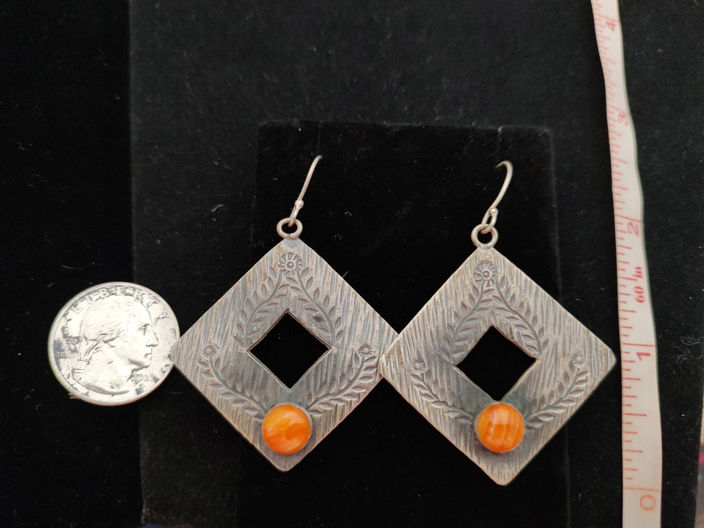 Orange Spiny Oyster Cabochon on Hook Dangle Earrings