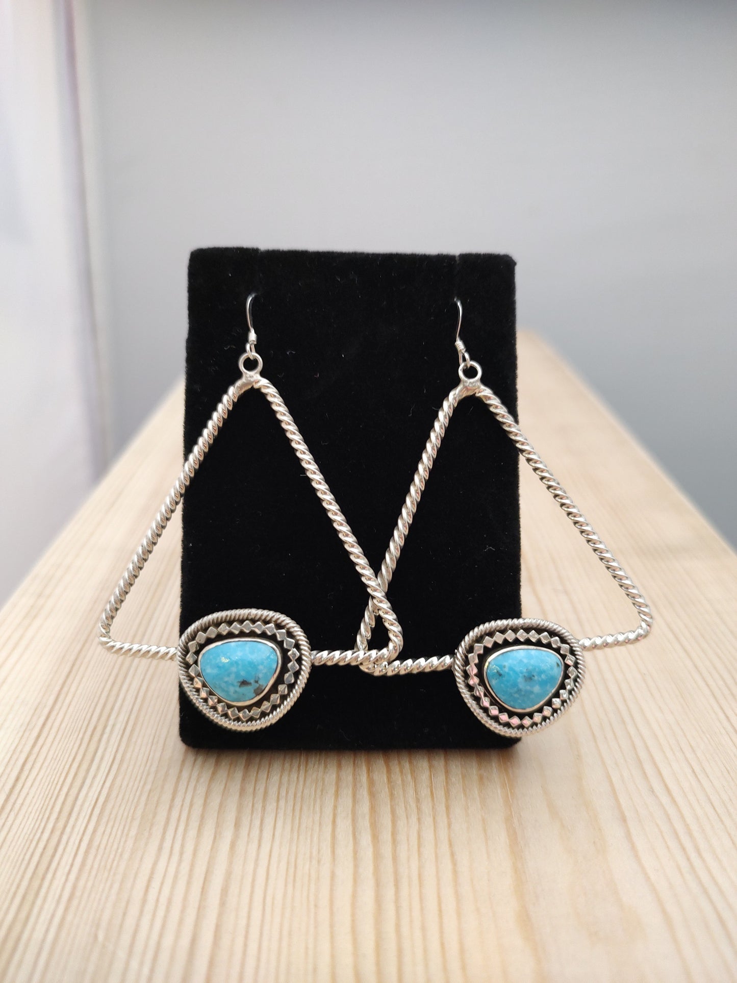Triangle Twists with Dangle Turquoise on Hook Earrings