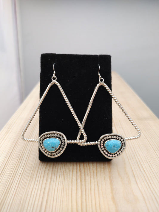 Triangle Twists with Dangle Turquoise on Hook Earrings