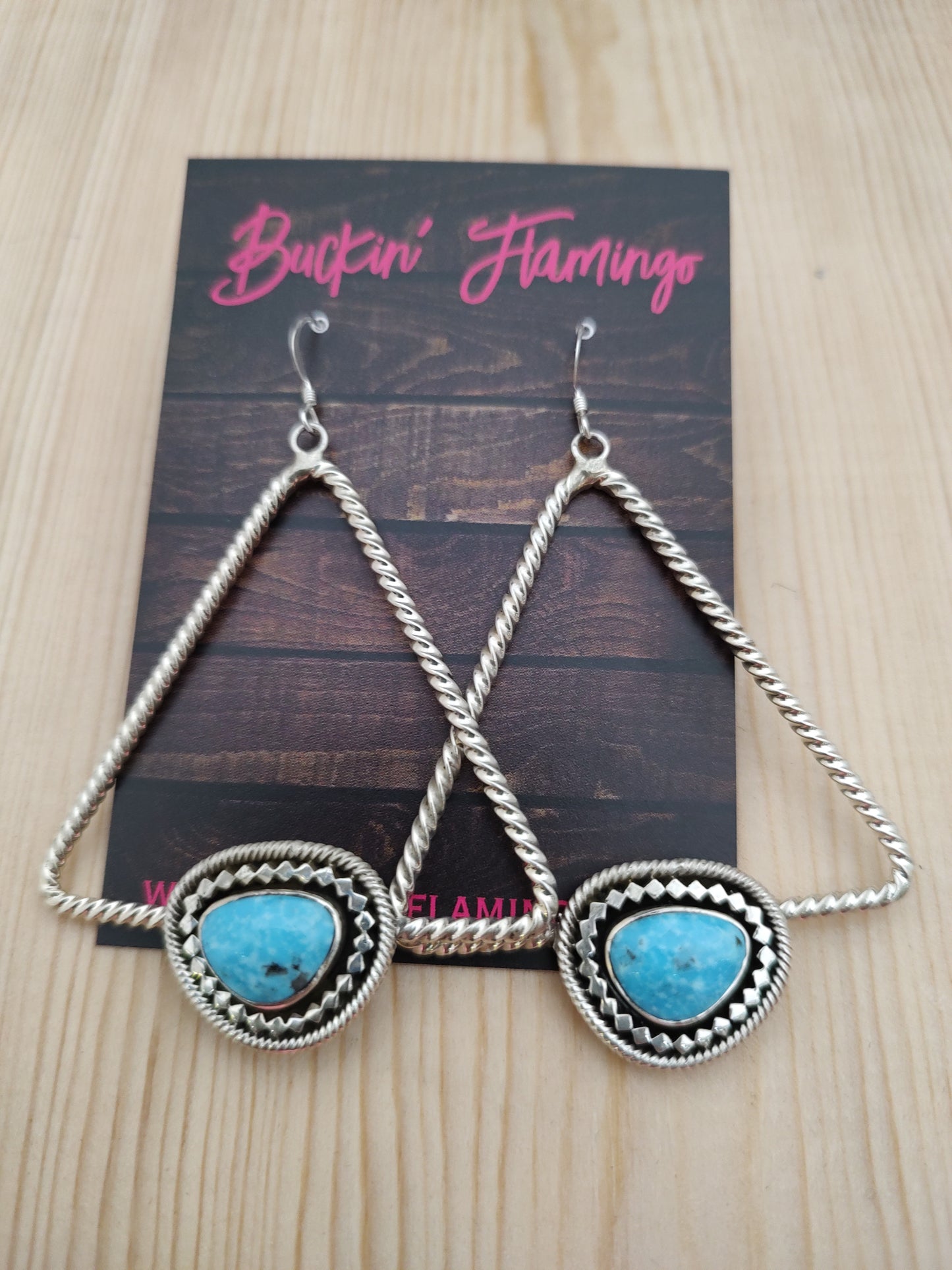 Triangle Twists with Dangle Turquoise on Hook Earrings