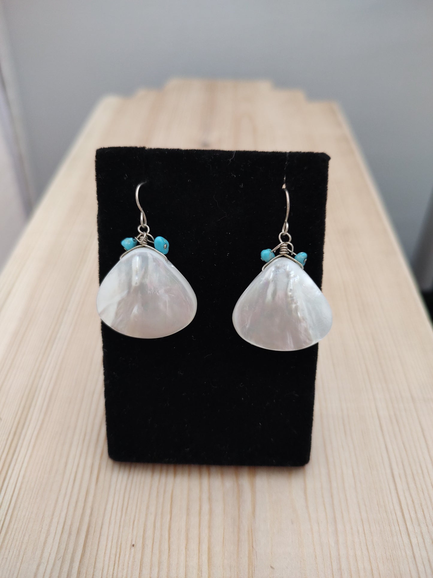 Mother of Pearl with Sleeping Beauty Turquoise Hook Earrings