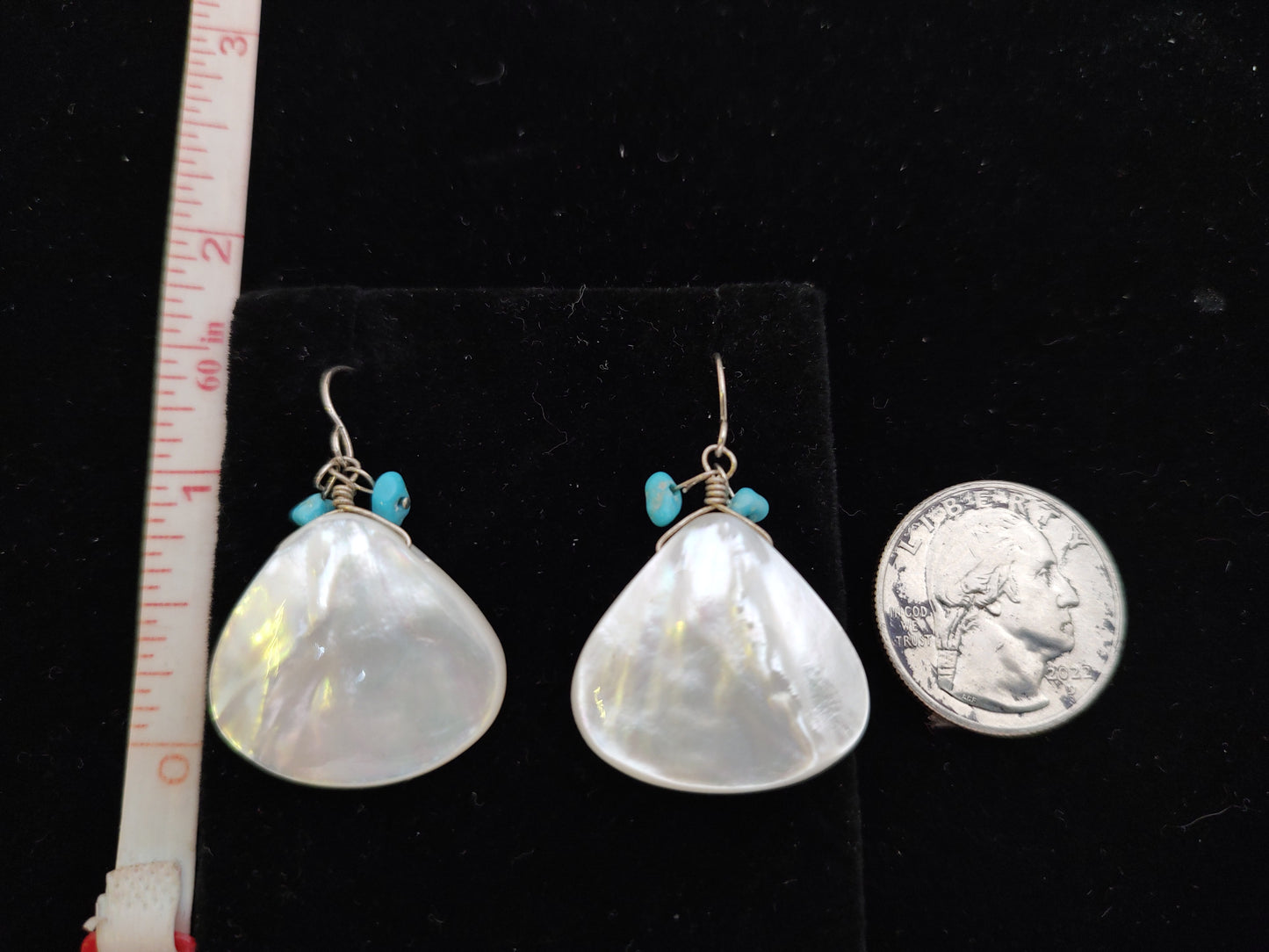 Mother of Pearl with Sleeping Beauty Turquoise Hook Earrings