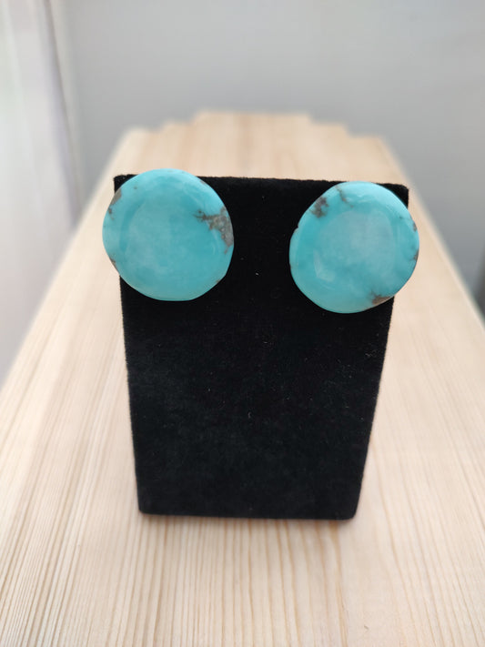 Flat Kingman Turquoise Round Post Earrings