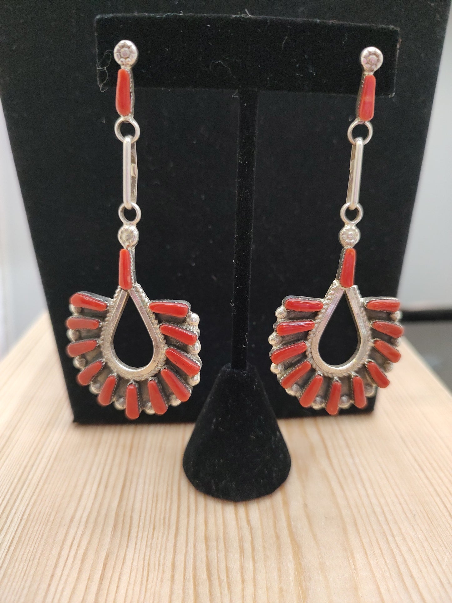 Post Earrings with Coral Long Teardrop Surrounded in More Coral