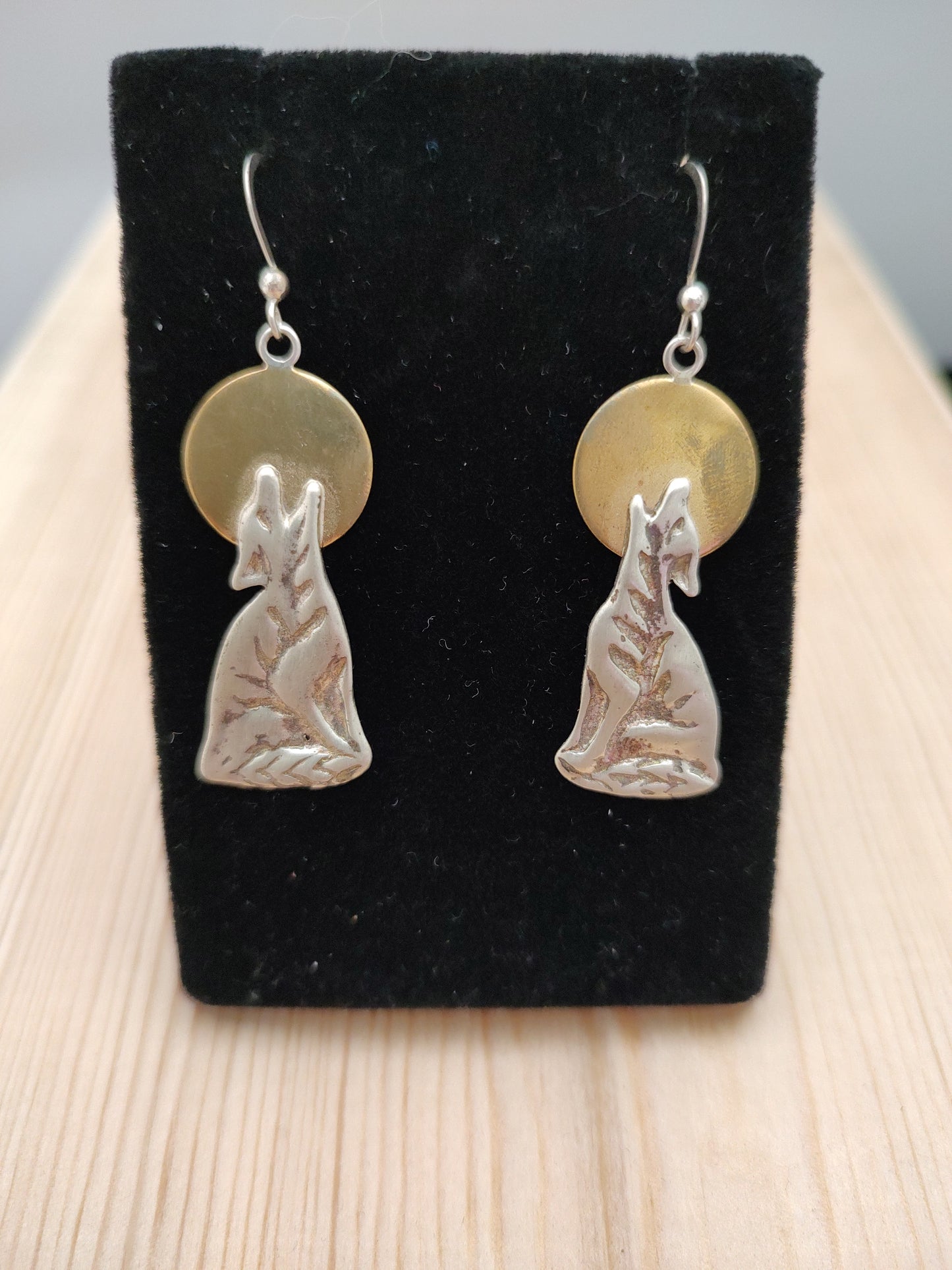 Coyote Howling at the Moon in Dangle Hook Earrings