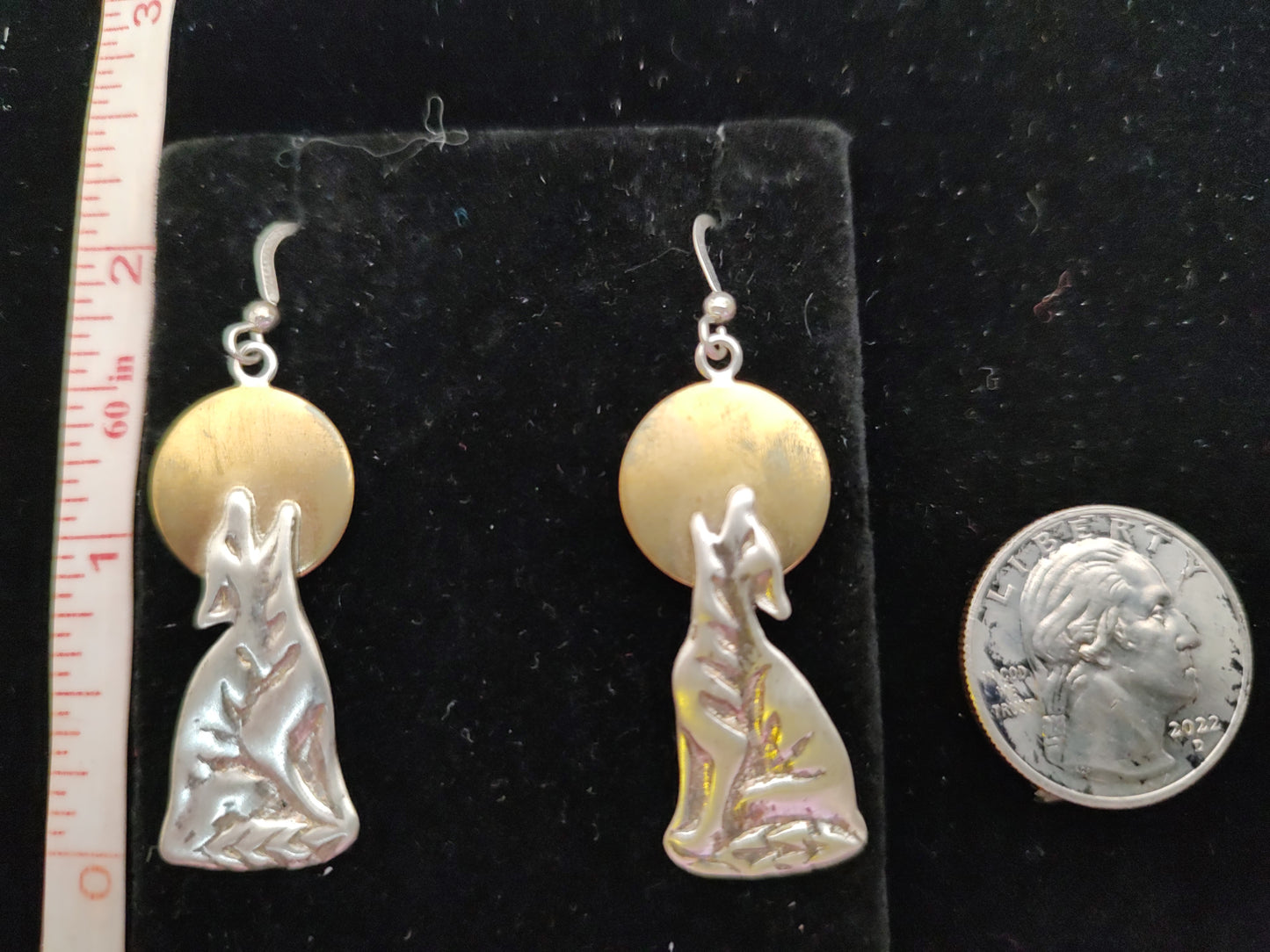 Coyote Howling at the Moon in Dangle Hook Earrings