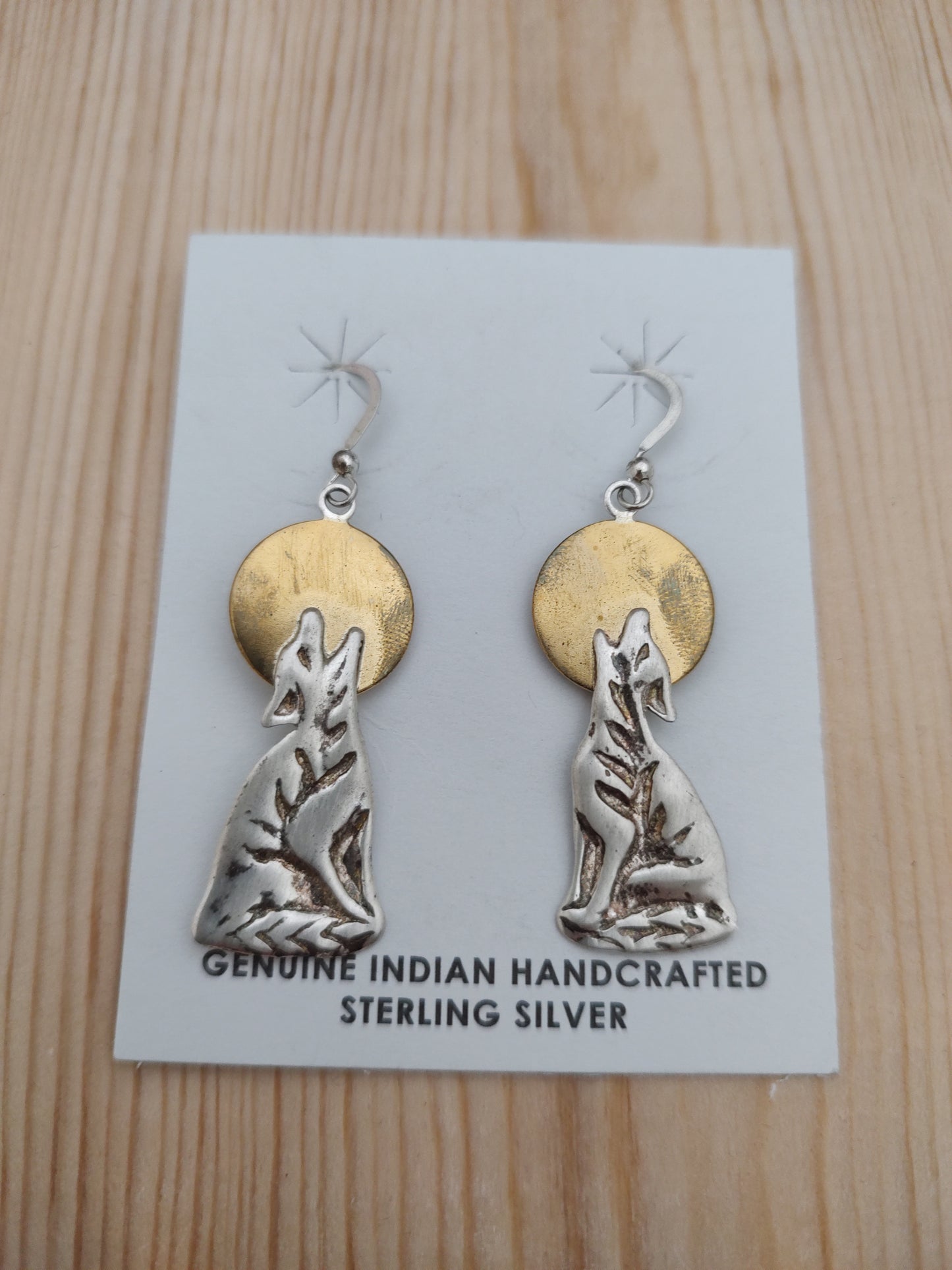 Coyote Howling at the Moon in Dangle Hook Earrings