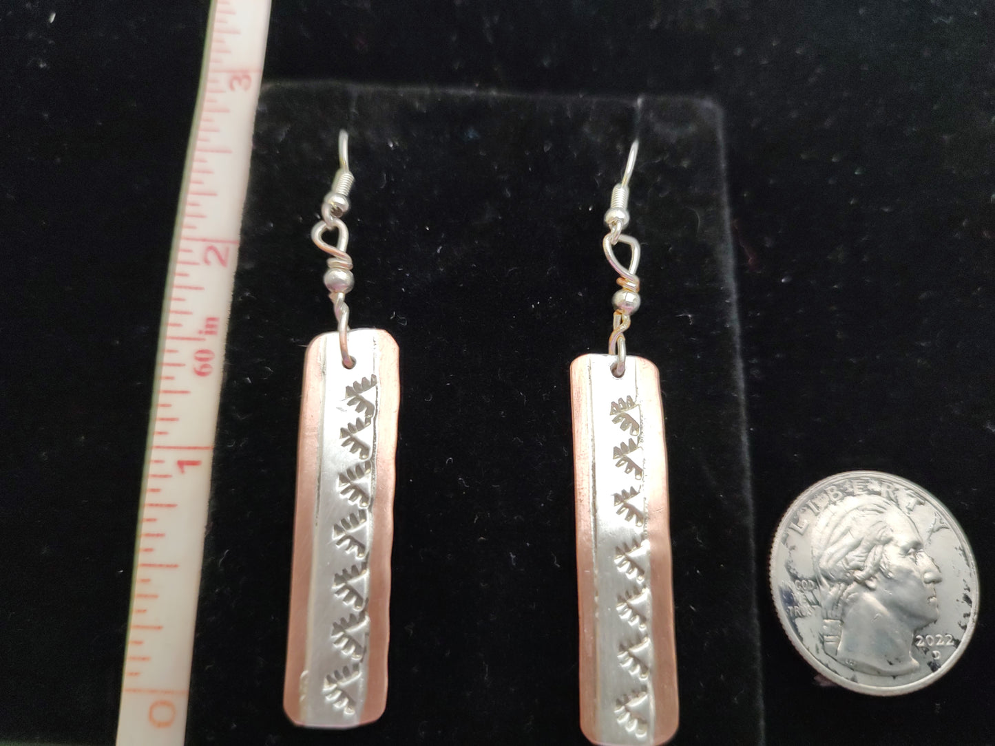 Silver and Brass Dangle Bars Earrings with Stamps
